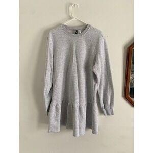 HM Divided Heather Gray Peplum Sweatshirt Dress Long Sleeve Crewneck Medium‎